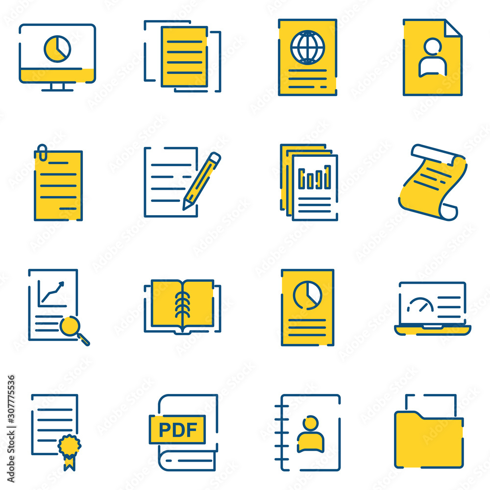 Poster document flow management set icon template color editable. document pack symbol vector sign isolated