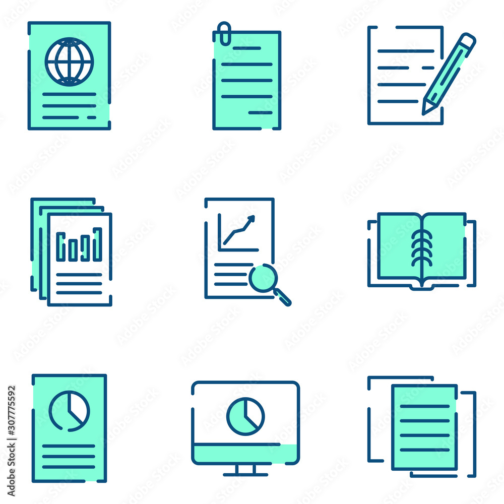 Poster Document Flow Management set icon template color editable. Document pack symbol vector sign isolated on white background icons vector illustration for graphic and web design.