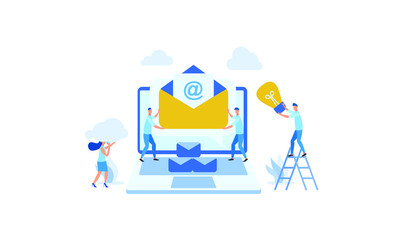 illustration of email services with tiny people.flat design. Suitable For Wallpaper, Background, Card,banner, Book Illustration, Web Landing Page