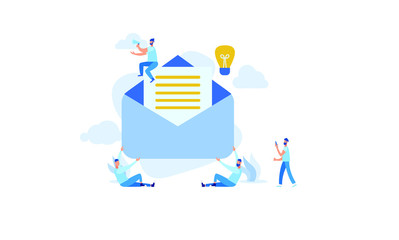 illustration of email services with tiny people.flat design. Suitable For Wallpaper, Background, Card,banner, Book Illustration, Web Landing Page