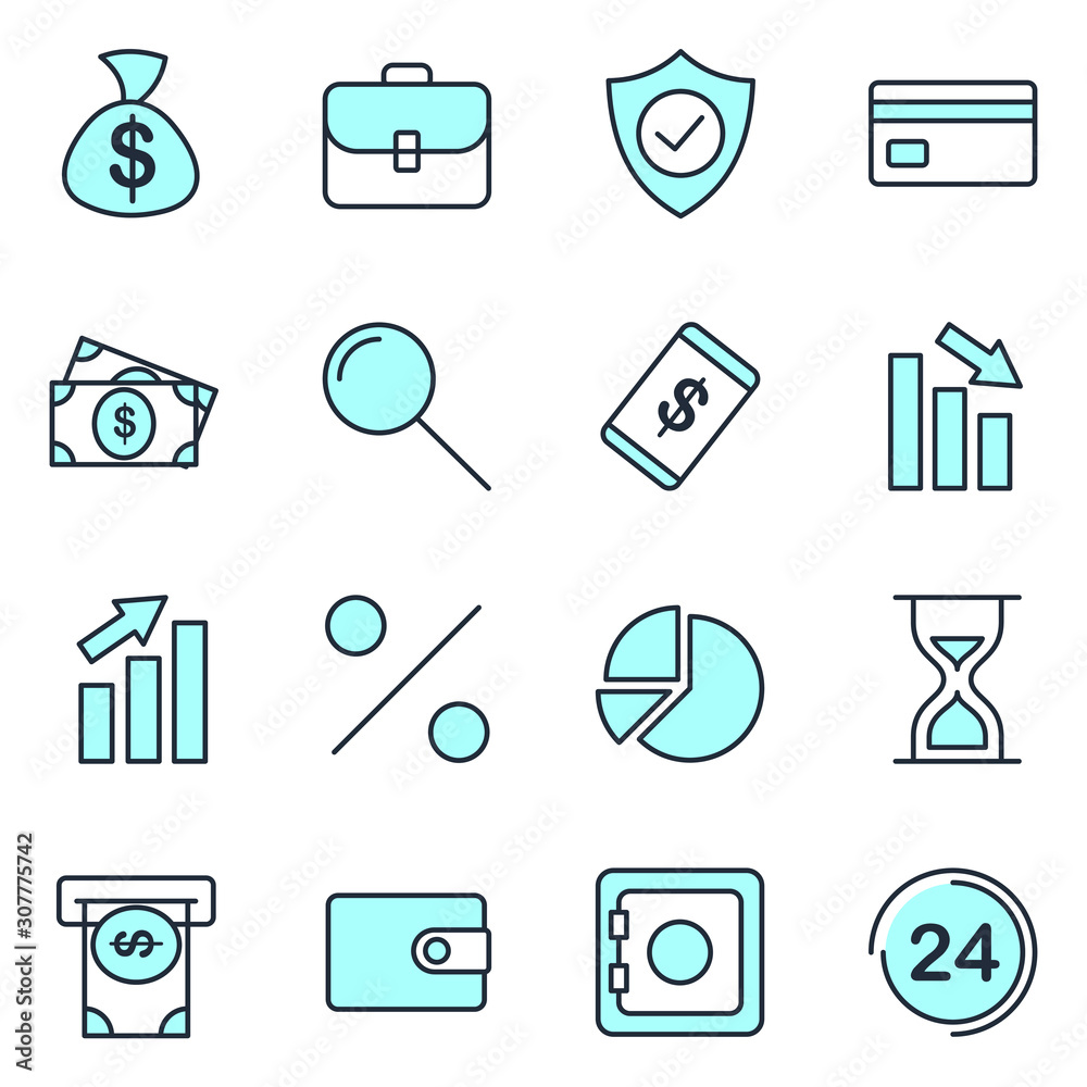 Aufkleber finance set icon template color editable. finance pack symbol vector sign isolated on white backgrou
