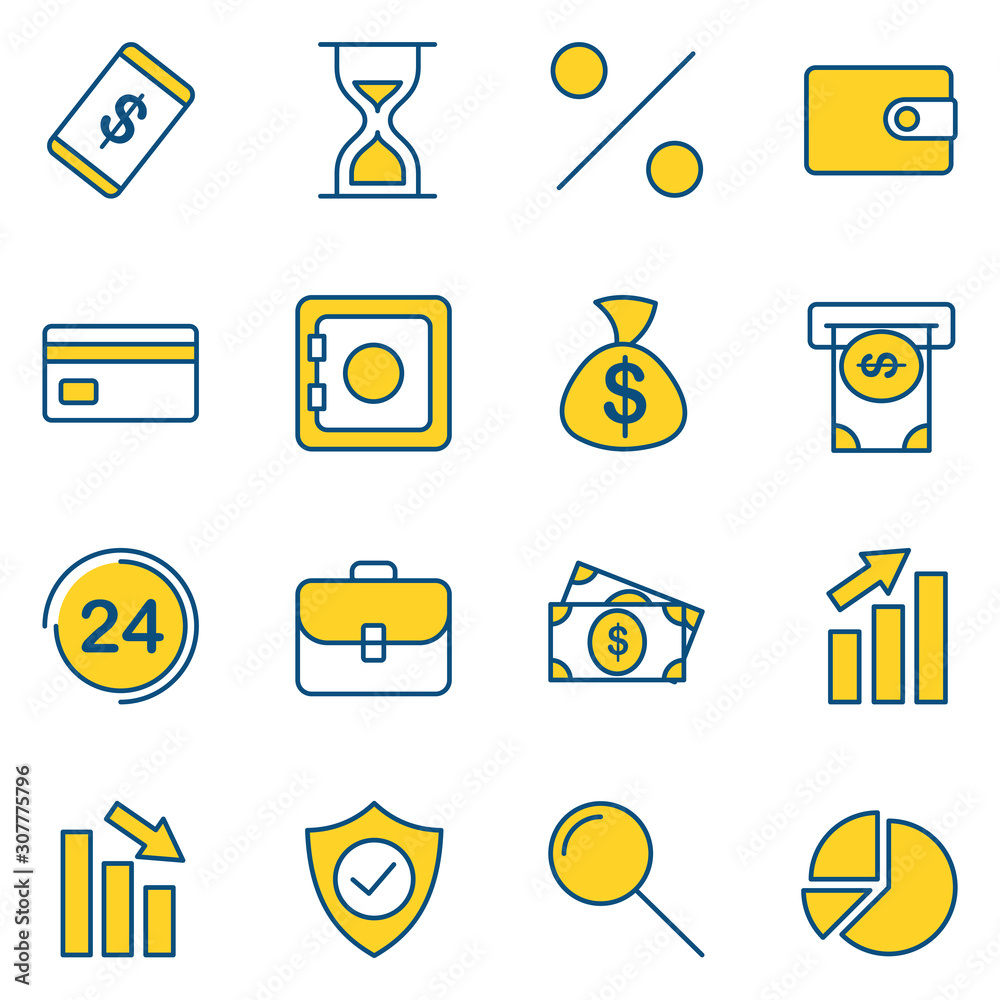 Leinwandbilder finance set icon template color editable. finance pack symbol vector sign isolated on white backgrou