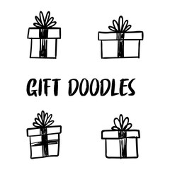 Gift box doodles. Christmas presents hand drawn illustration.