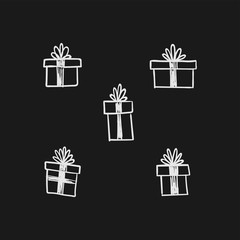Gift box doodles. Christmas presents hand drawn illustration.