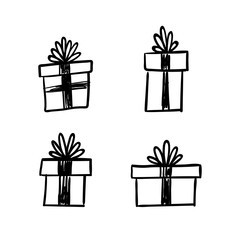 Gift doodles collection, hand drawn christmas presents. 
