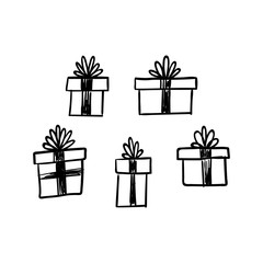 Gift doodles collection, hand drawn christmas presents. 