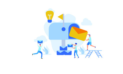 illustration of email services with tiny people.flat design. Suitable For Wallpaper, Background, Card,banner, Book Illustration, Web Landing Page