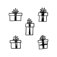 Gift doodles collection, hand drawn christmas presents. 