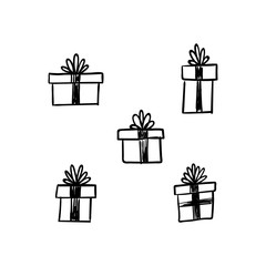 Gift doodles collection, hand drawn christmas presents. 