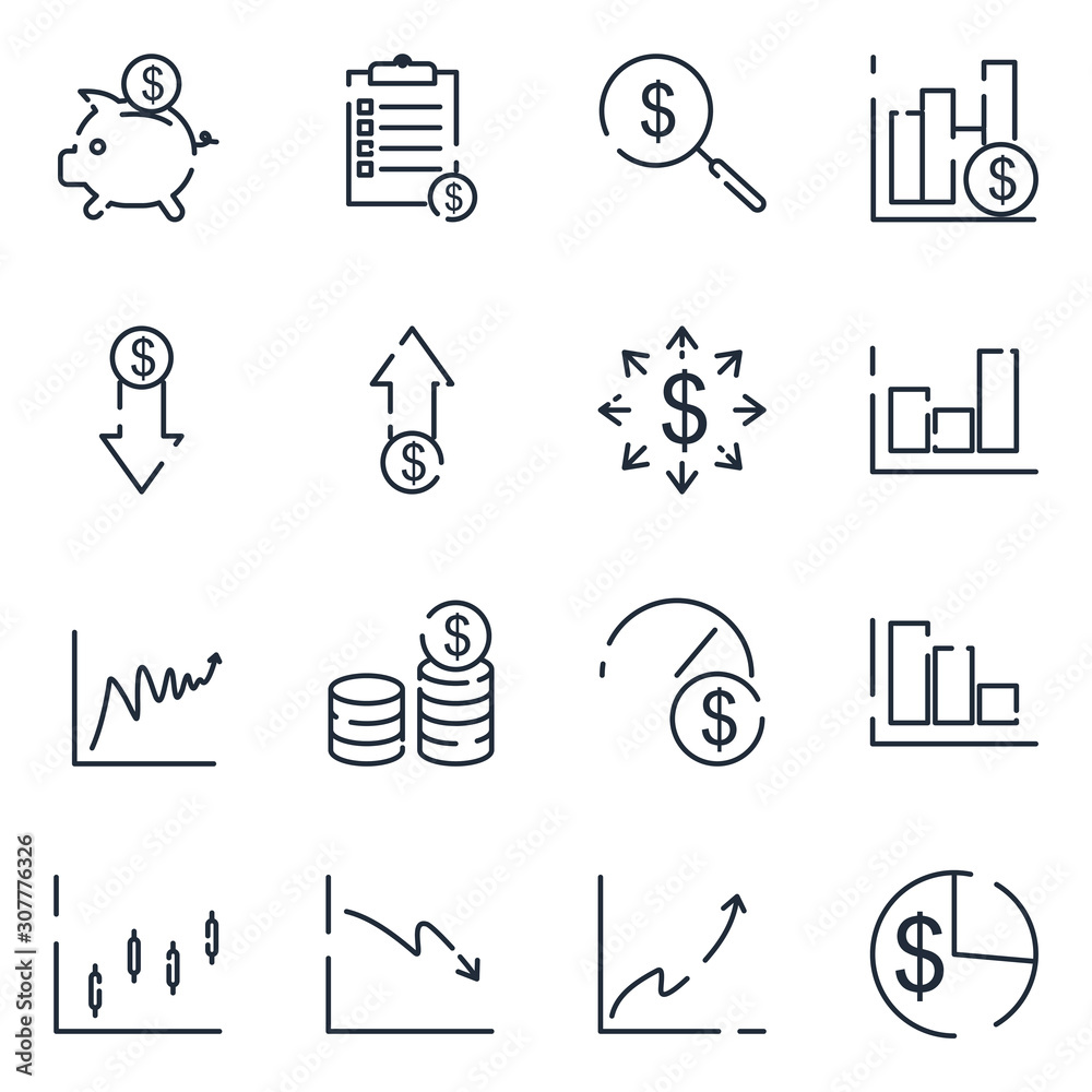 Aufkleber Finance set icon template color editable. Finance pack symbol vector sign isolated on white background icons vector illustration for graphic and web design.