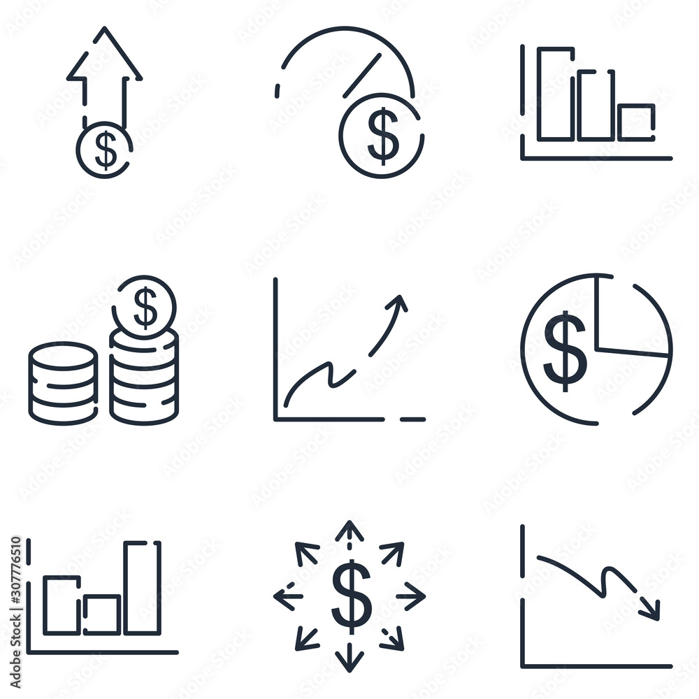 Poster Finance set icon template color editable. Finance pack symbol vector sign isolated on white background icons vector illustration for graphic and web design.