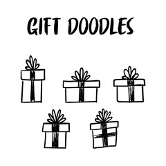Gift doodles collection, hand drawn christmas presents. 