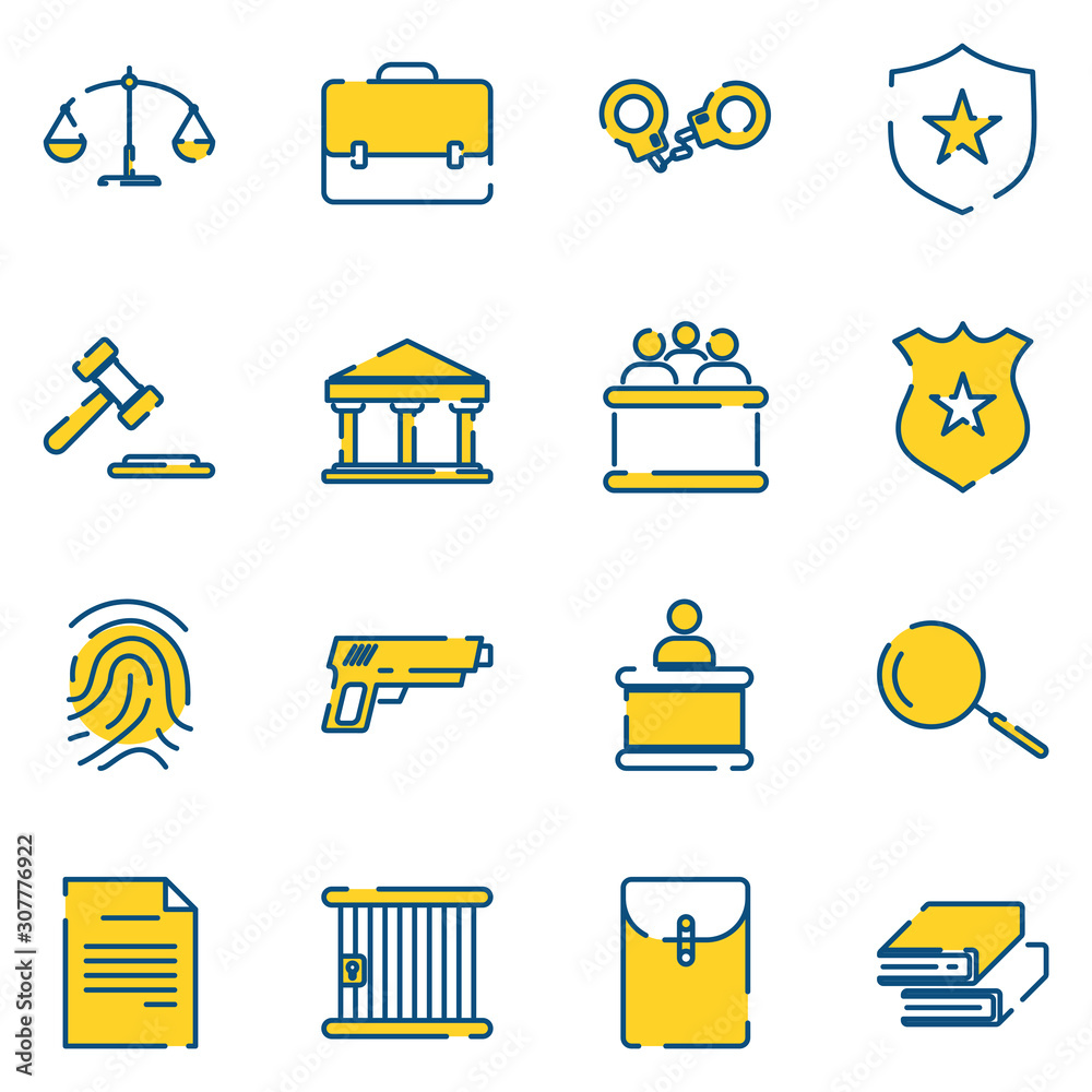 Poster law and justice set icon template color editable. law and justice pack symbol vector sign isolated o