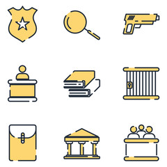 Law and Justice set icon template color editable. Law and Justice pack symbol vector sign isolated on white background icons vector illustration for graphic and web design.