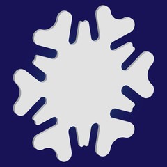 Cute snowflake with shadow on blue background.