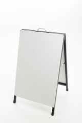 Blank white a-frame sign on white background 