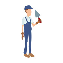 cartoon construction worker with spatula tool icon