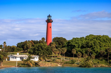 Jupiter Inlet Lighthouse from across the water in Jupiter © SailingAway