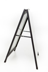 Blank white a-frame sign on white background 