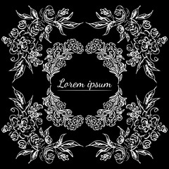 Tropical hand drawn floral frames. Outline set. Jungle foliage illustration. Floral set. Hand drawing. Vector isolated collection. Natural spring wedding card. Summer tropical leaf. Botanical frames