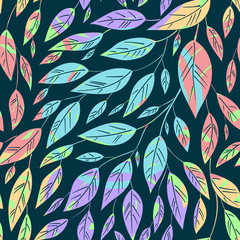 simple endless branches with leaves pattern colorful bright
