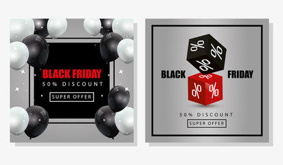 Naklejka premium set poster of black friday and decoration vector illustration design