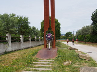 Some pilgrims on the road to Santiago de Compostela, El Camino de Santiago, Journey from Pamplona...