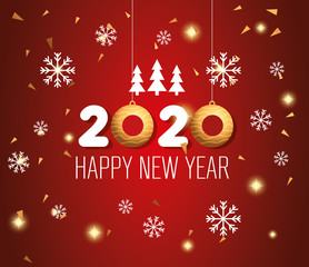 poster of happy new year 2020 with decoration vector illustration design