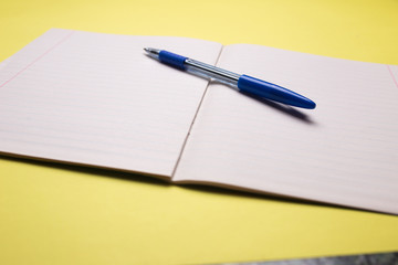 school notebook with pen on background