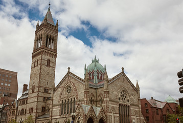 Fototapeta na wymiar Exterior of Old South Church at Copley Square in the Back Bay neighborhood of Boston, Massachusetts. USA