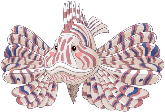 striped lionfish cartoon, pink and blue clip art preview