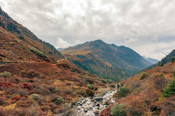 The trail going through the mountainous trenches of Himalayas