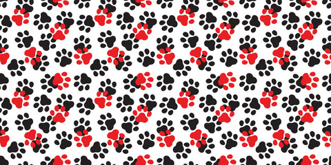 Naklejka na ściany i meble dog paw seamless pattern footprint vector french bulldog cartoon icon scarf isolated repeat wallpaper tile background illustration doodle red design