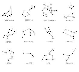 zodiac constellation on white background. flat style. collection of 12 zodiac signs. zodiac symbol.