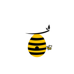 Beehive With Bees Flying Around Cartoon Illustration, Concept for organic honey products, package design,