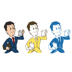 スマホ片手に颯爽と歩くビジネスマン：３つのカラーバリエーションセット