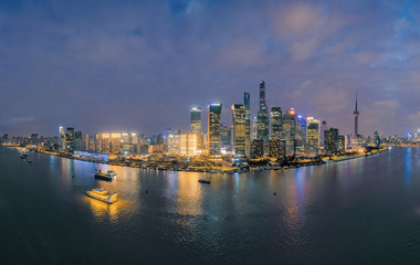 Fototapeta premium Panoramic aerial photographs of the night view of Lujiazuno City, Shanghai, China