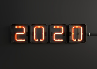 2020 made from neon alphabet. 3D illustration