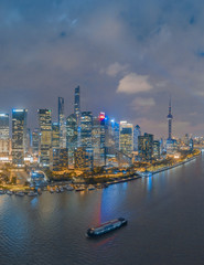 Panoramic aerial photographs of the night view of Lujiazuno City, Shanghai, China