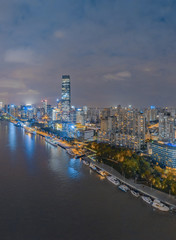 Fototapeta premium The night view of the city on the huangpu river bank in the center of Shanghai, China