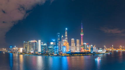 Panoramic aerial photographs of the night view of Lujiazuno City, Shanghai, China