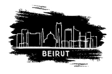 Naklejka premium Sylwetka panoramę miasta Bejrut Liban. Ręcznie rysowane szkic.