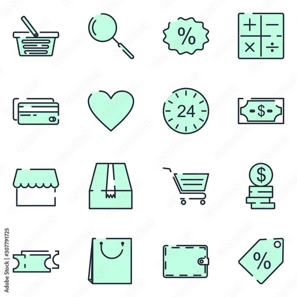 Aufkleber Shopping set icon template color editable. market pack symbol vector sign isolated on white background icons vector illustration for graphic and web design.