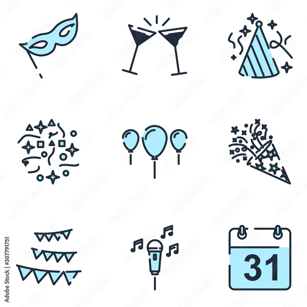 Poster Party set icon template color editable. Party pack symbol vector sign isolated on white background icons vector illustration for graphic and web design.
