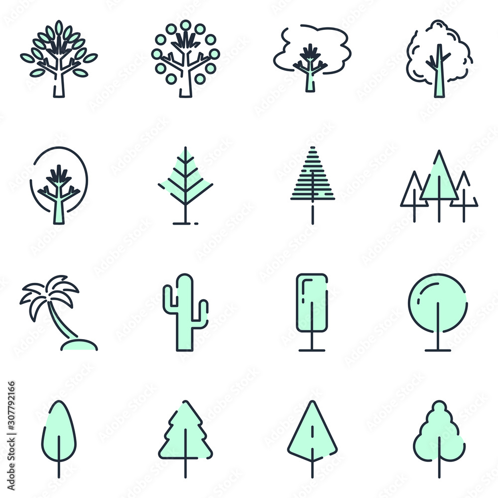 Aufkleber Tree set icon template color editable. Tree pack symbol vector sign isolated on white background icons vector illustration for graphic and web design.