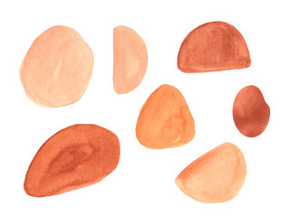 Camel sands watercolor palette. Modern watercolor design elements. Watercolor set of abstract hand drawn aesthetic forms, brush strokes, freehand colors elements, shapes. Abstract collage backgrounds.