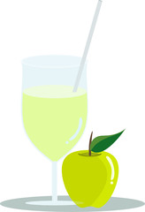 Fototapeta na wymiar Vector testy glass of green apple juice with green apple