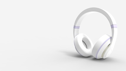 3d rendering of white headphones in a bright studio background
