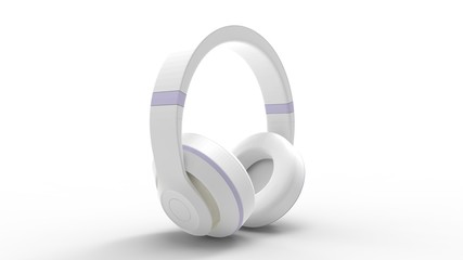 3d rendering of white headphones in a bright studio background