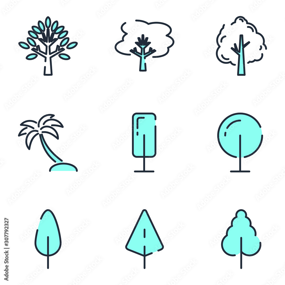 Leinwandbilder Tree set icon template color editable. Tree pack symbol vector sign isolated on white background icons vector illustration for graphic and web design.